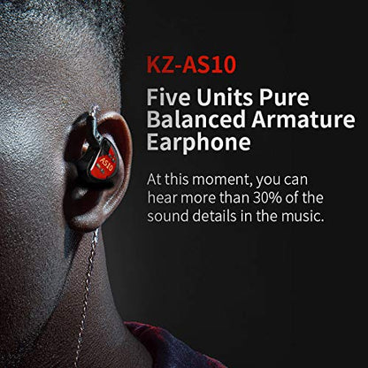 KZ AS10 IEM Headphone, 5 Balanced Armature Driver KZ Earbuds Wired Earphone, Stereo HiFi in Ear Monitor Headphone Musician Headset Earphone with Detachable 2 Pin Cable(No Microphone, Black) - color: Black, size: NO Microphone