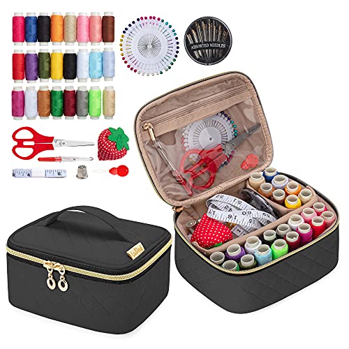 LoDrid Sewing Kit with 24 Color Threads and Sewing Accessories, Black - color: Black