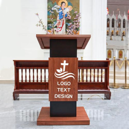 47’’ Mobile Wooden Podium Stand, Rolling Lectern with Storage Shelf, Lockable Casters & Mic Hole Design, Sturdy 15MM Particle Board Pulpit for Church, School, Office (Customized A) - color: Customized a