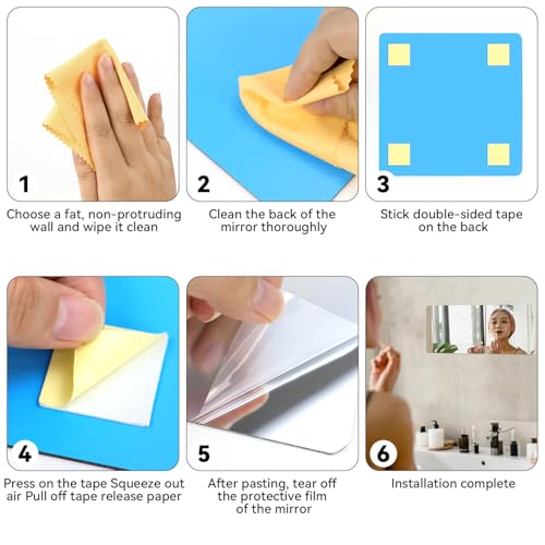 yuntop 2 Pack Self Adhesive Acrylic Mirror, 2MM Flexible Plastic Mirror, Shatterproof PS Frameless Wall Mirror for Bathroom Vanity and Entryway (16 x 12 inch) - size: 16 x 12 inch