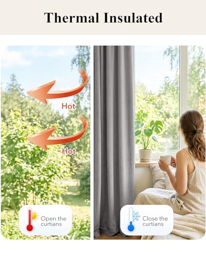 StangH Light Grey Velvet Energy Saving Privacy Drapes, W52 x L84, 2 Pcs | 300GSM Soft Velvet, Thermal Insulated, Noise Reducing, UV Blocking, Living Room, Bedroom Summer Heat & Winter Chill Insulated - color: Achromatic Series - Light Grey, size: 52"W x 8