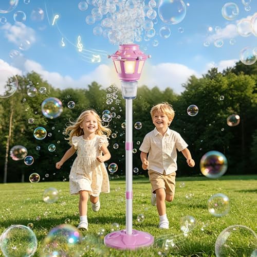 2 Pack Street Lamp Bubble Machine with Light, Rechargeable Outdoor Summer Bubbles Toys for Kids & Adults, Bubble Blower and Wand Toy, Birthday Christmas Party Gifts for Toddlers Teens