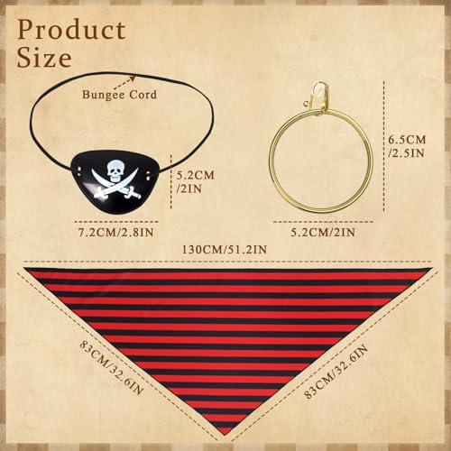 Women Pirate Costume Accessories Set|Headscarf Wrap Hat Sash Belt Cosplay Outfit With Stainless Steel Earring Necklace - style: 6 Pcs Pirate Set