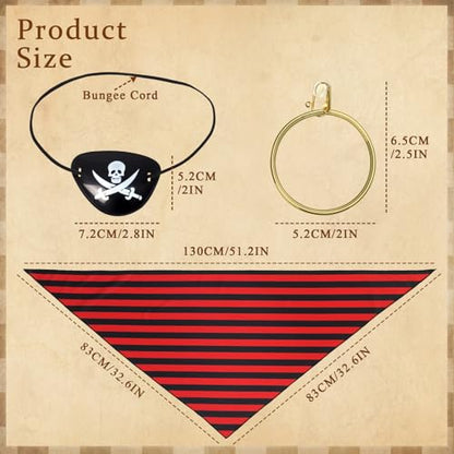 Women Pirate Costume Accessories Set|Headscarf Wrap Hat Sash Belt Cosplay Outfit With Stainless Steel Earring Necklace - style: 6 Pcs Pirate Set