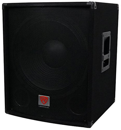 Rockville SBG1184 18" 1000W Pro DJ Subwoofer Bundle with WH4 Caster Wheels | Passive, 4 Ohm, SpeakON/1/4" In/Out, 500W RMS, 96dB, Pole Mount, Dual Ported MDF, 3" Locking Swivel Steel Wheels, 2-Items