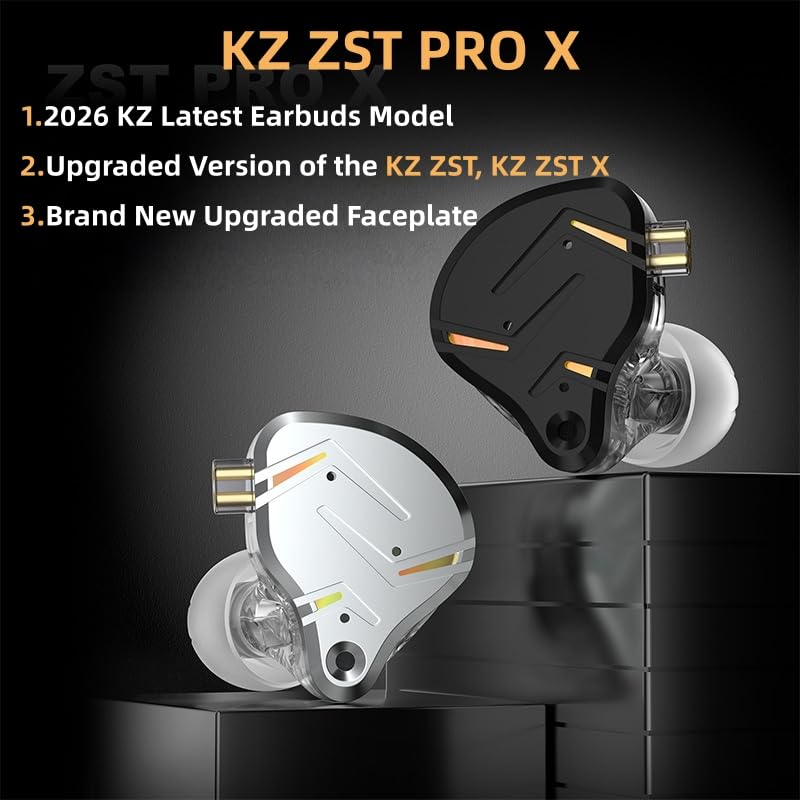 2026 Latest KZ ZST PRO X in Ear Monitor Headphone, 1BA 1DD Hybrid Driver Wired Gaming Earbuds Deep Bass Sound Ear buds HiFi IEM for Gaming Music Video Singer Musician Drummer (without mic, Black Gold) - color: Black Gold, style: without mic