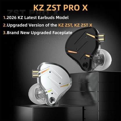 2026 Latest KZ ZST PRO X in Ear Monitor Headphones, 1BA 1DD Hybrid Driver Wired Gaming Earbuds, Deep Bass Sound Wired Ear Buds, HiFi IEM for Gaming Music Singer Musician Drummer DJ (with mic, Silver) - color: Silver, style: with mic