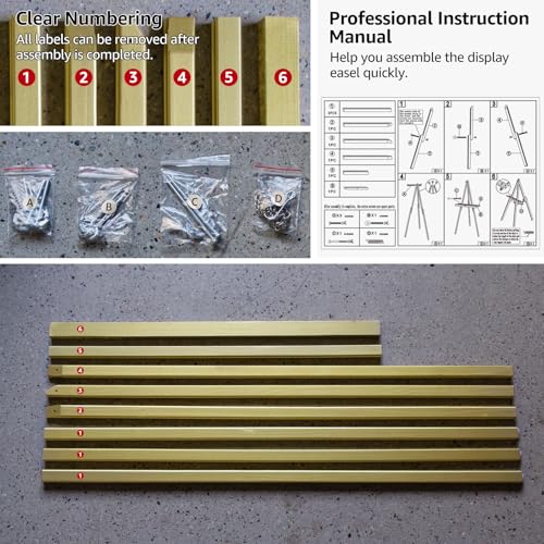 NianFeng Wooden Easel Stand for Sign, Easel Display Stand Floor for Wedding Sign with Adjustable Tray, 63-Inch, Tripod A-Frame Poster Light Duty, Welcome, Art Show & Baby Shower (Golden) - color: Golden
