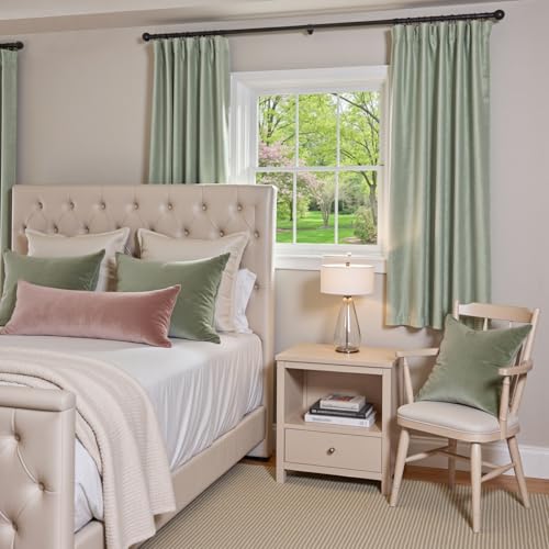 Lazzzy Green Velvet Curtains Blackout Thermal Insulated Curtains 72 Inch Long Window Drapes for Bedroom Living Room Super Soft Luxury Rod Pocket Window Treatment 2 Panels, Grey Sage - color: Grey Sage, size: 52"W x 72"L (Pack of 2)