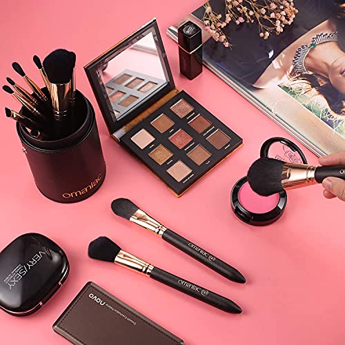 OMANIAC Makeup Brush Set Professional, 12 Pearlescent Wood Handle Makeup Brushes, Premium Cruelty-Free Synthetic Fiber Hair, Travel Make up Brushes Set with Case (Black). (Pack of 2) - color: Rose Gold and Black, size: 12pcs (Pack of 2)