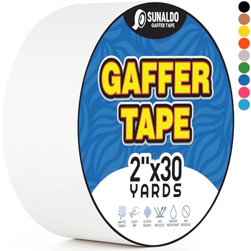 Gaffers Tape (2"x30 yards) Heavy Duty, Easy Rip, No Residue | White | Professional Grade Floor Tape for Electrical Cords, Matte Finish Non Reflective, Weather Resistant - color: White, size: 2" x 30 Yards