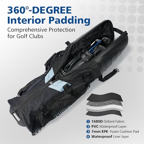 Golf Travel Bags for Airlines with Wheels, Hard Case Top and 1680D Heavy Duty Oxford Protect Golf Clubs, Lightweight and Easy to Maneuver - color: Black & Gray