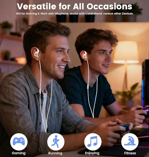 HJX QKZ AK6 SRS Wired IEM for Gaming Earbuds with MIC, in Ear Monitor Headphones, Deep Bass Sound, 1DD 11mm Dynamic Driver, IEM for Music Video Calling (Transparent) - color: transparent