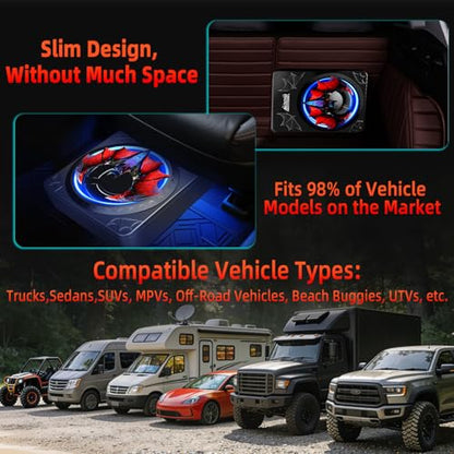 1600W 10" Slim Under Seat Subwoofers with Built-in Amp | LED Ambient Light, Deep Bass, Individual Controls (LPF/Gain/Bass Boost), High Output Distortion-Free Audio, Suitable for All Vehicle Models - color: Red BF