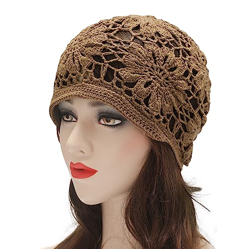 ZLYC Women Cotton Crochet Slouchy Beanie Hat Handmade Knit Summer Skull Cap | Lightweight breathable,boho casual chic look,travel photos festival party,café commute daily wear,beach concert gathering - color: Knit Tan