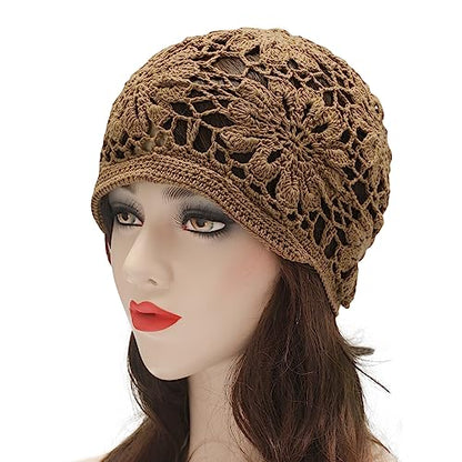 ZLYC Women Cotton Crochet Slouchy Beanie Hat Handmade Knit Summer Skull Cap | Lightweight breathable,boho casual chic look,travel photos festival party,café commute daily wear,beach concert gathering - color: Knit Tan
