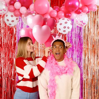 Valentines Foil Fringe Curtains, 2 Packs of 3.3x6.6 ft Valentine's Day | Valentines Foil Fringe Curtains, 2 Packs of 3.3x6.6 ft Valentine's Day Photo Booth Props, Red Pink and Champagne Gold Foil - color: Red Pink and Gold