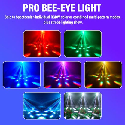 Telbum DJ Party Lights, 80W 6IN1 LED DJ Disco Light DMX & Remote Control, RGBW Bee-Eye Effect - Multi Patterns - Strobe Effect, Sound Activated Stage Light for Wedding Dance Gig Bar Rave