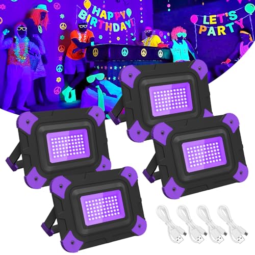 T-SUN Rechargeable Black Lights, Portable Blacklights for Glow Party 4 Pack - size: 4 Pack