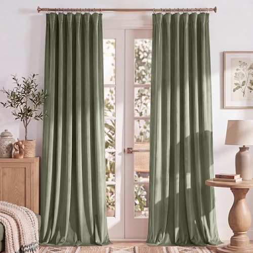 RYB HOME Sage Green Velvet Curtains 84 inches Long for Bedroom | Thermal Insulated, Room Darkening, UV Privacy Block, With Hook Belt, Back Tab, Living Dining Room, W52 x L84, 2 Panels - color: Sage Green, size: 52"W x 84"L (Pack of 2)