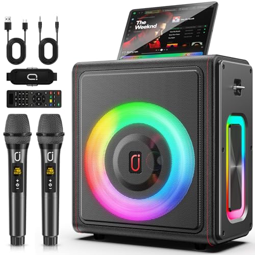 Karaoke Machine for Adults with 2 Wireless Microphones, 200W PA System | Pitch Correction, Bluetooth 5.3, Retro Leather Design, 24H Playtime, TV Connection, TWS Stereo and Live Performance Support - color: 2MICS