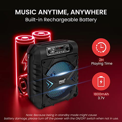 Pyle Portable Bluetooth PA Speaker System, 300W Rechargeable Outdoor Bluetooth Speaker Portable PA System w/ 8” Subwoofer, AUX, Microphone in, Party Lights, MP3/USB, Radio, Remote