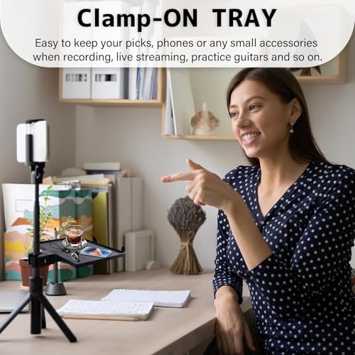 Mic Stand Tray 10.6" x 7.8" Large with Crab Clamp for Mixers & Gear | Sturdy ABS, Firm Grip, Easy ON/OFF, 5.5 lbs Capacity, Clamps on Microphone, Music, Drum Stands & Tripod, for Studio, Podcast - style: Tray