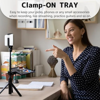 Mic Stand Tray 10.6" x 7.8" Large with Crab Clamp for Mixers & Gear | Sturdy ABS, Firm Grip, Easy ON/OFF, 5.5 lbs Capacity, Clamps on Microphone, Music, Drum Stands & Tripod, for Studio, Podcast - style: Tray
