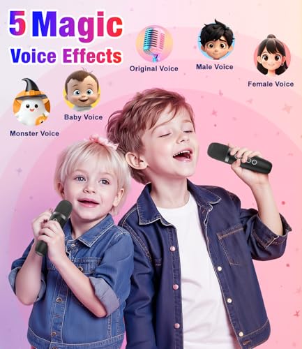 Mini Karaoke Machine, Portable Bluetooth Speaker with 2 Wireless Microphones for Kids & Adults, Karaoke Microphone with LED Lights, Gifts for Girls & Boys - color: Black