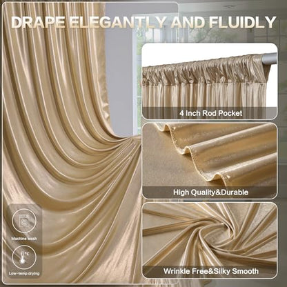 gogoparti 10x10FT Champagne Gold Sequin Backdrop Curtain - 2 Panels of 5x10FT Wrinkle-Free Glitter Drapes for Photography, Birthdays, Weddings & Graduations - color: Champagne, size: 5FT x 10FT(2 panels)