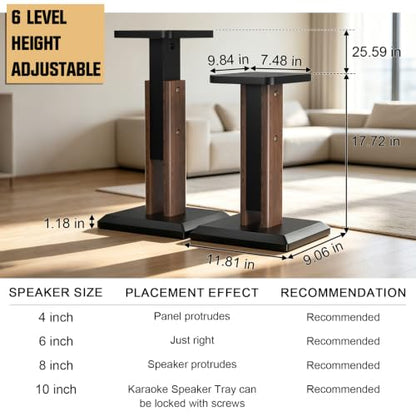 Height Adjustable Speaker Stands Pair 17.7 to 25.6 Inch, Wood Grain - color: Wood, size: 17.7''to 25.6''