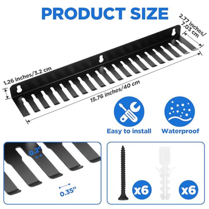 2 Pcs Wall Mountable Cable Hanger – Heavy-Duty Carbon Steel Cord Organizer with 19 Slots (0.2“-0.35”), Black – 15.8 x 2.8 x 1.3 Inch for Tangle-Free Cable Management