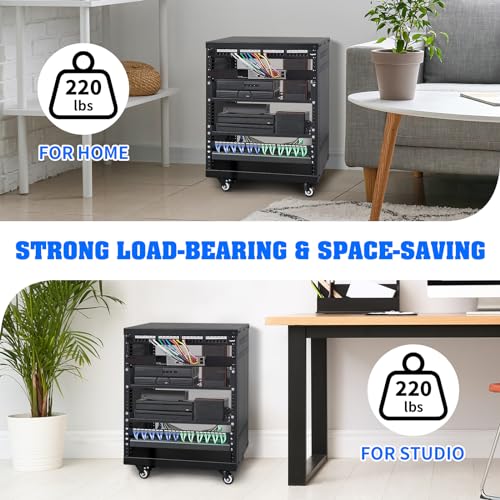 Ktaxon 12U Rack Mount Cabinet Case for 19 Inch Rack Mounting | Full Equipment with Lockable Wheels, Removable Side Panels & 1U Blank Panel |Cold Rolled Steel, 220LBS Weight Capacity