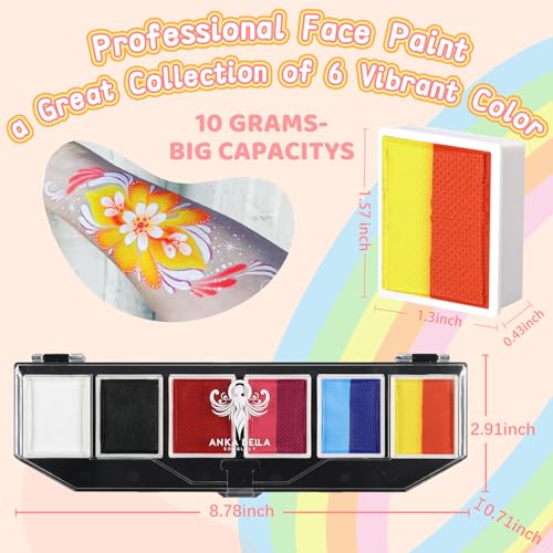 Anka Bella Professional Face Paint（60gm),Water Activated Face Body Painting Kit for Kids & Adults,Hypoallergenic & Non-Toxic,Perfect for Birthday Parties/Halloween/Carnival - color: Six-panel face paint tray