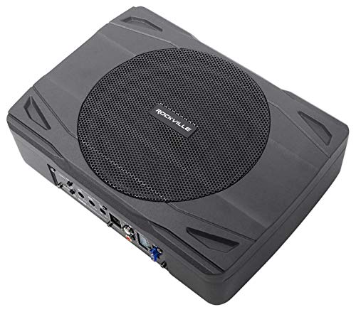 Rockville SS8P 8" Powered Under-Seat Car Subwoofer with RWK10 Amp Kit | 400W Peak / 100W RMS, RCA and High-Level Inputs, Auto Turn-On, Bass Knob, 10 Gauge 100% Copper Wiring, 2-Items