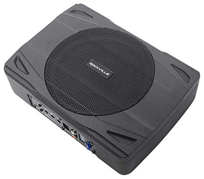 Rockville SS8P 8" Powered Under-Seat Car Subwoofer with RWK10 Amp Kit | 400W Peak / 100W RMS, RCA and High-Level Inputs, Auto Turn-On, Bass Knob, 10 Gauge 100% Copper Wiring, 2-Items
