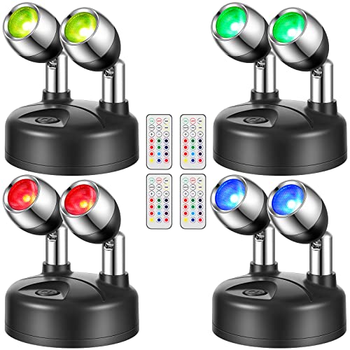 Honoson 4 Pack Battery Spotlights Indoor RGB LED Remote Control,Black - color: Black