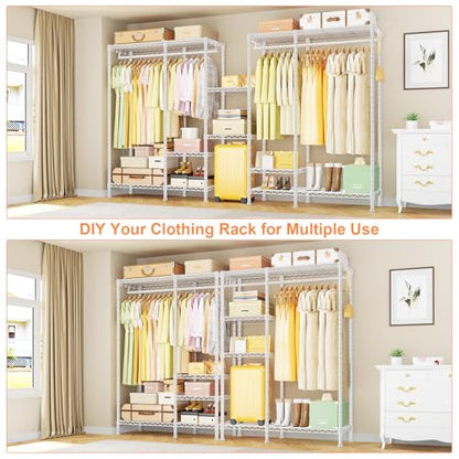 F4 Heavy Duty Clothes Rack (With Hanger Rod) Freestanding Clothing Racks for Hanging Clothes，Adjustable Closet Organizer System, Portable Garment Rack 45"W x 15.8"D x 71.3"H,Max Load 600LBS,White - color: White, style: Freestanding