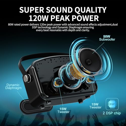 120W Peak Powerful Voice Amplifier with 2 UHF Microphones, Bluetooth Speakers with Bass/Trable/Echo Adjustment, Small PA Speaker System, Karaoke Machine for Adults, Teachers, Public Speaking, Events - color: Black