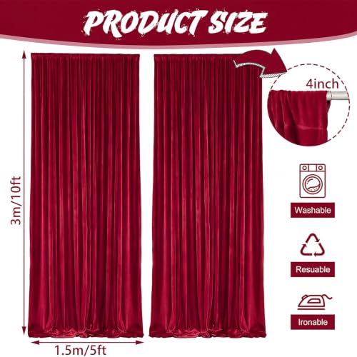 Hunnmingre 2 Pcs 5 X10 ft Velvet Curtains Backdrop Drapes, Red | Wrinkle Free Silky, Velvet Wedding Backdrop Drapes, Photo Curtains for Parties Birthday Baby Shower Photography Background - color: Red