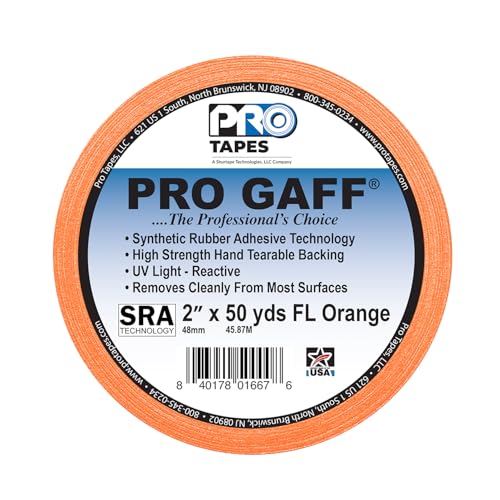 2" Pro Gaff Gaffers Tape 50 yards length fluorescent orange matte. Premium Heavy-Duty Gaffers Tape trusted by professional Gaffers. Made in the USA. Holds Tight, Easy to remove. (Pack of 24)