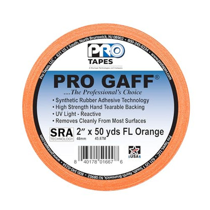 2" Pro Gaff Gaffers Tape 50 yards length fluorescent orange matte. Premium Heavy-Duty Gaffers Tape trusted by professional Gaffers. Made in the USA. Holds Tight, Easy to remove. (Pack of 24)