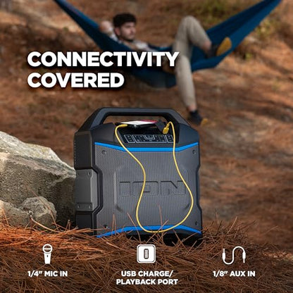 ION Block Rocker 120W Bluetooth Outdoor Speaker with Wheels | Water Resistant, Radio, Karaoke Mic, USB Charging, Stereo Linking, Bass Boost and App Control, for Parties and Outdoor Events - style: 120W water-resistant
