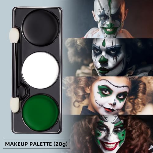 Spooktacular Creations Halloween Makeup Palette 3 Colors Face Body Paint with Brush for Zombie Skeleton Clown Witch Football Baseball Sports SFX Costume Cosplay Dress Up (7 Oz, White Black Green) - color: White Black Green