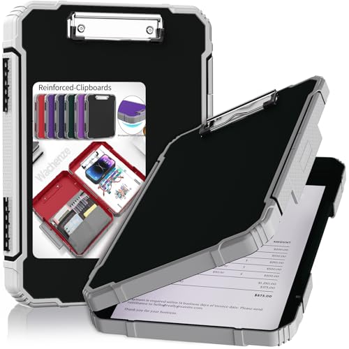 Clipboard, Clipboard with Storage, Heavy Duty Clip Boards 8.5x11, Protective Over Molded Edge, Plastic Clipboards, Contractor Folder with Internal Pen Pouch for Driver (Black) - color: Black
