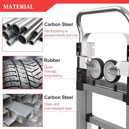 Suzhi Foldable Hand Truck Moving Dolly Cart with 4 Wheels, 500 Lbs Load,2 Straps, Pre-Assembled, Save Room, Easy Folding Dolly for Furniture, Appliances, Boxes, Warehouse & Office Transport - color: Silver