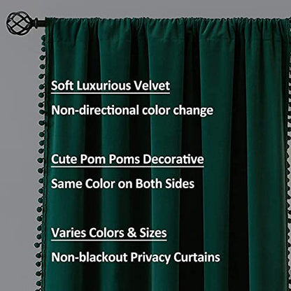 Green Pom Pom Velvet Curtains for Living Room Christmas 2"x 63" 2pcs Kids - color: Pom Pom- Green 2, size: 42"W x 63"L (Pack of 2)
