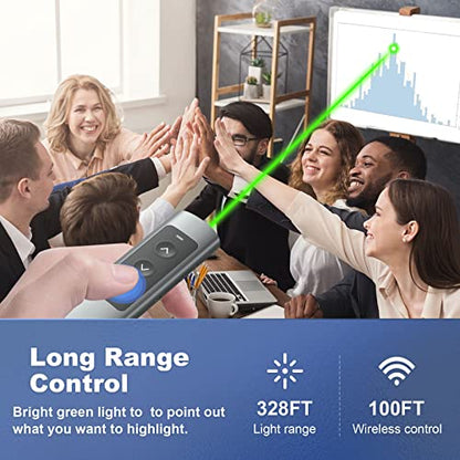 Metal Wireless Presentation Clicker, 2-in-1 USB Type-C Dual Receiver | Rechargeable PowerPoint Remote with Green Laser Pointer, Works for Mac Windows Linux, Laptop, Google Slides Keynote - style: Metal Rechargeable 02 Green Light