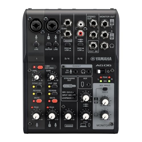 Yamaha AG06MK2 Black 6-Channel Live Streaming Loopback Mixer/USB Interface with Steinberg Software Suite - color: Black, style: AG06 MK2