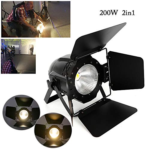 Stage Lights with Barn Doors, 200W COB LED Par Lights Spotlights, 2 in 1 Warm White & Cool White DMX512 Professional Party Lights Spotlight for Events Parties Wedding Theater Church Concert Dance